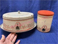 Vintage tin cake holder & matching tin canister