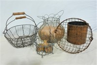 Vintage Wire Baskets & Wood 1/2 Gal Bucket