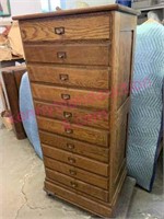 Antique oak 10-drawer map cabinet (4-1/2ft tall)