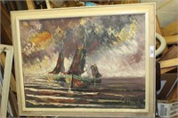 Oil on Canvas Sailboats Painting