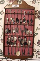 Lot of 32 Souvenir Spoons and Wall Rack
