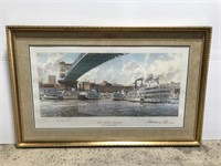 Large signed framed M. Blaser steamships art print