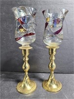 Stained glass style candlestick pair