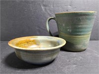 Signed pottery cup and bowl