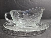 Glass gravy boat with plate