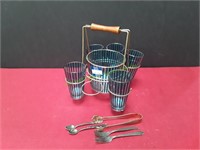 Vintage Barware Set w/ Ice Bucket & Glasses