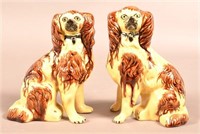 Pair of Antique Rockingham Glazed Pottery Spaniels