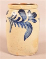 Remmey Stoneware Jar with Cobalt Tulip Slip Decora