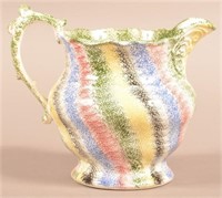 Five Color Rainbow Spatterware China Milk Pitcher.