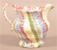 Five Color Rainbow Spatterware China Milk Pitcher.