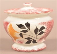 Red Spatter Thistle Pattern China Covered Sugar Bo