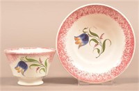 Red Spatter China Tulip Pattern Child's Cup and Sa