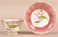 Red Spatter Peafowl Pattern Cup and Saucer.