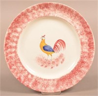 Red Spatter Rooster Pattern China Plate.