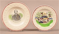 Two Transfer- Decorated China Alphabet Cup Plates.