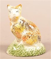 Spatter Decorated Staffordshire China Seated Cat F
