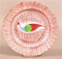 Red Spatterware China Peafowl Pattern Plate.