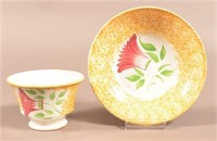 Yellow Spatterware China Thistle Pattern Cup & Sau
