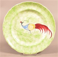 Green Spatterware China Peafowl Pattern Plate.