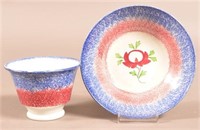 Red & Blue Spatter China Rose Pattern Cup & Saucer