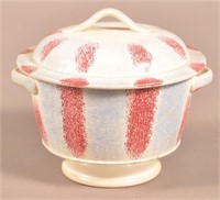 Red and Blue Rainbow Spatterware China Sugar Bowl.