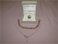 Silver Plate Necklace, Cross, & Bracelet