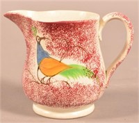 Red Spatter China Peafowl Pattern Cream Pitcher.