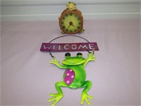 Turtle Clock & Frog Welcome Sign