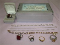 Jewelry Box w/ Costume Jewlery Some w/ Stamps