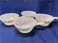 (4) Fire King soup bowls w/ handles