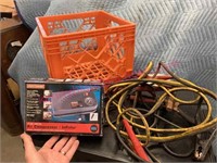 Crate w/ car air inflator & jumper cables