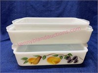 (3) Fire King baking dishes (1 hand painted)