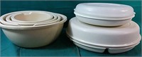 2 Tupperware serving platters and set of mixing