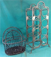 Metal wine rack and wire baskets