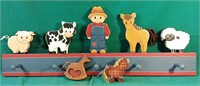 Children's wooden coat hook 30" and two ornaments