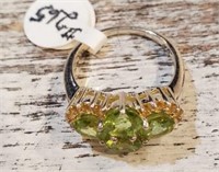 Sterling Ring w Peridot and Genuine Stones