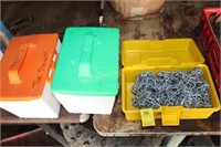 ATV tire chains, two plastic containers