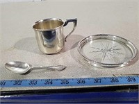Baby spoon and cup and small plate- all marked