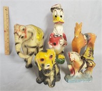 Chalkware Figure Lot: Animals & Donald Duck