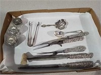 Cutlery sets, serving spoons, tongs and glass