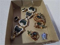 Vintage bracelet and earring set, pin and
