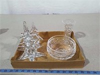 Waterford Bowl, glass Christmas trees and vase