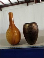 Glass and hammered metal vases