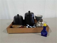 Covered canisters, candle holders coasters and