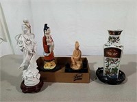 Asian figures, vase and vintage Avon candle