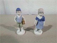 6 in porcelain boy and girl figurines marked m