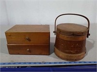 Vintage sugar bucket, play dresser and Bond box