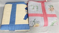 2 Vintage Hand Sewn Quilts Figural Floral