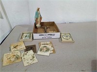 Vintage holy cards, statue and other religious