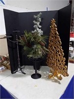Christmas trees, decorations and candle holder